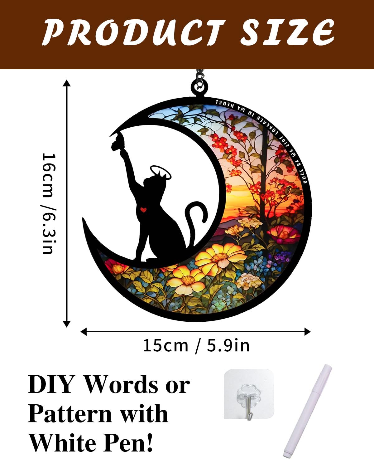 CGJCYAO Cat Memorial Suncatcher for Windows, Pet Sympathy Gifts for Cats Acrylic Ornaments Pet Memorial Gifts for Loss of Cat, Pet Bereavement Gift Window Wall Decor for Pet Lover (Cat-Flower)