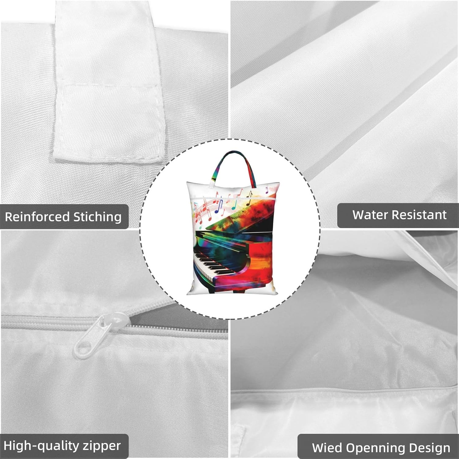 Colorful Piano Keyboard Music Large Travel Laundry Bag for Dirty Clothes Heavy Duty Waterproof Wet Dry Bags with Handle Zippered Washable Hanging Laundry Hamper for Swimsuit Gym Dorm Towel Home 1 PC image 5
