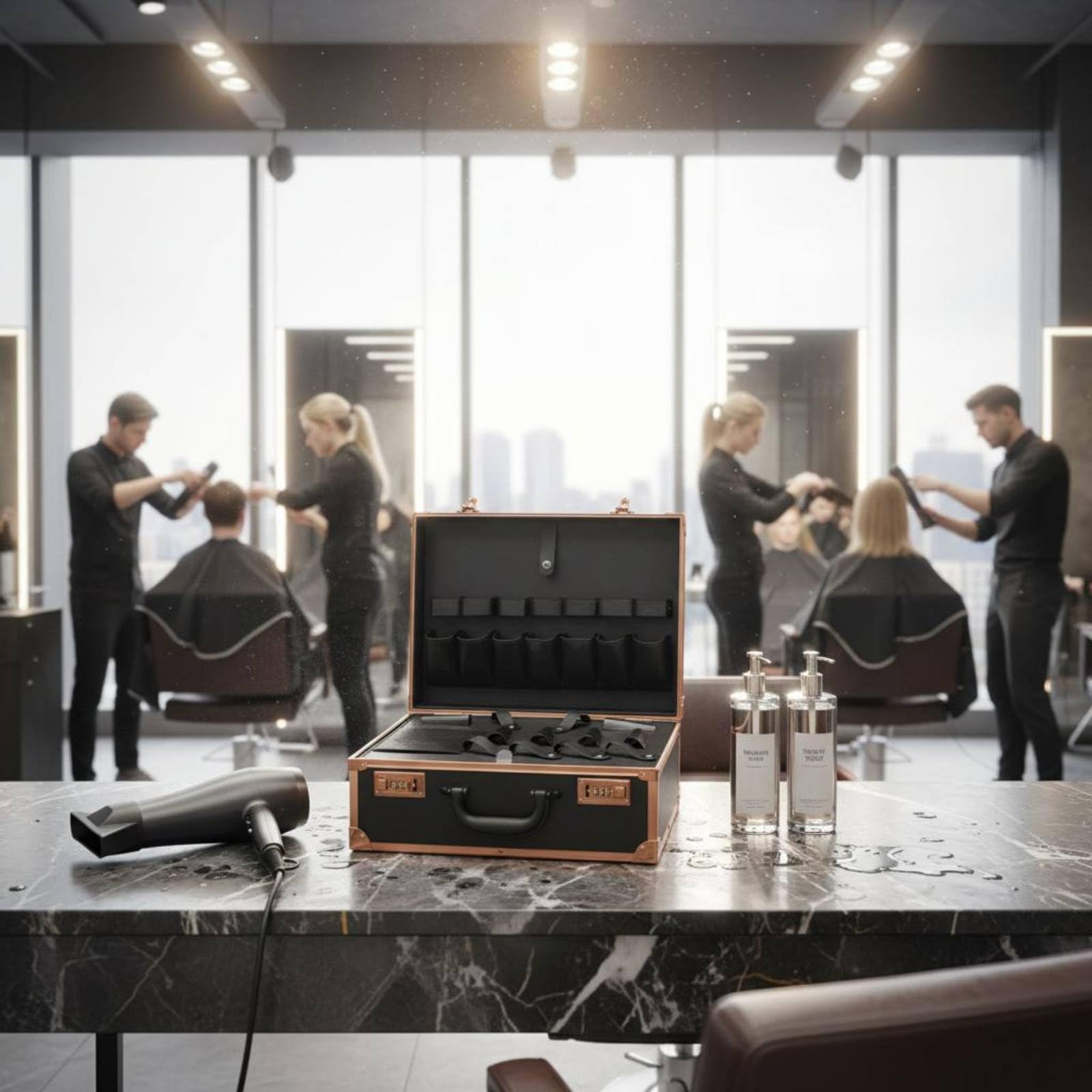 perfeclan Maletín Peluquero Caja Almacenamiento Estuche Organizador Maleta Profesional con Capacidad Amplia y Distribución Doble Nivel Adecuado para, Black, L