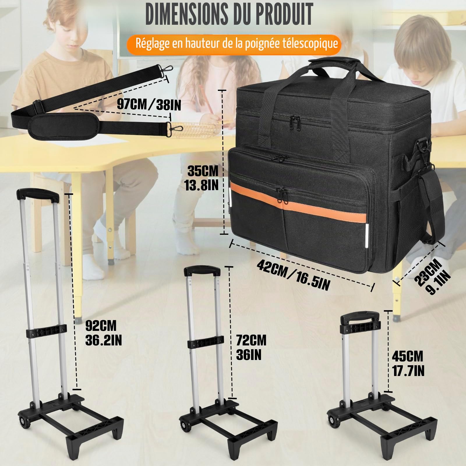 SUNDOY Rolling Insegnante, Sac de Travail pour Enseignants, avec Compartiment Extensible, pour Ordinateur Portable jusqu'à 17,3 Pouces, 42x23x35-ZM