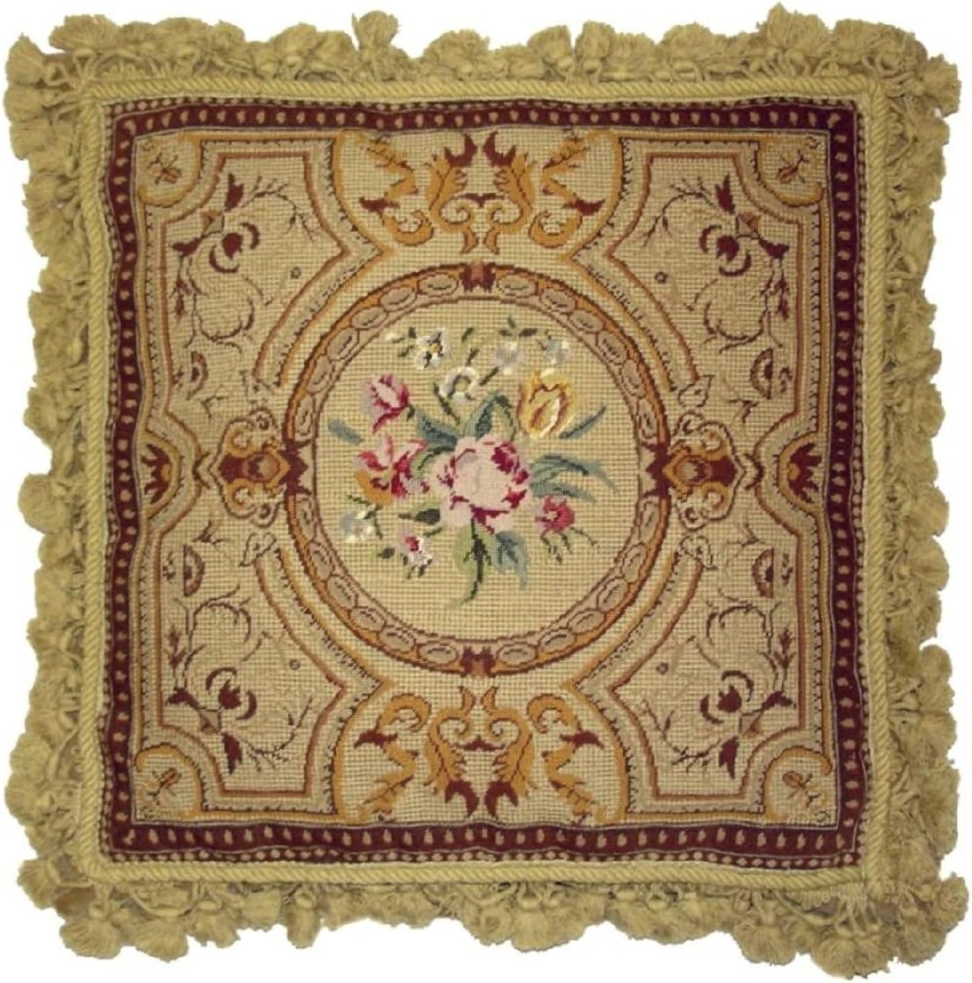 Handmade Wool Needlepoint Throw Pillow Cover 18x18 - Vintage French Country Decorative Cushion Cover for Couch, Bed, and Spring Home Deco