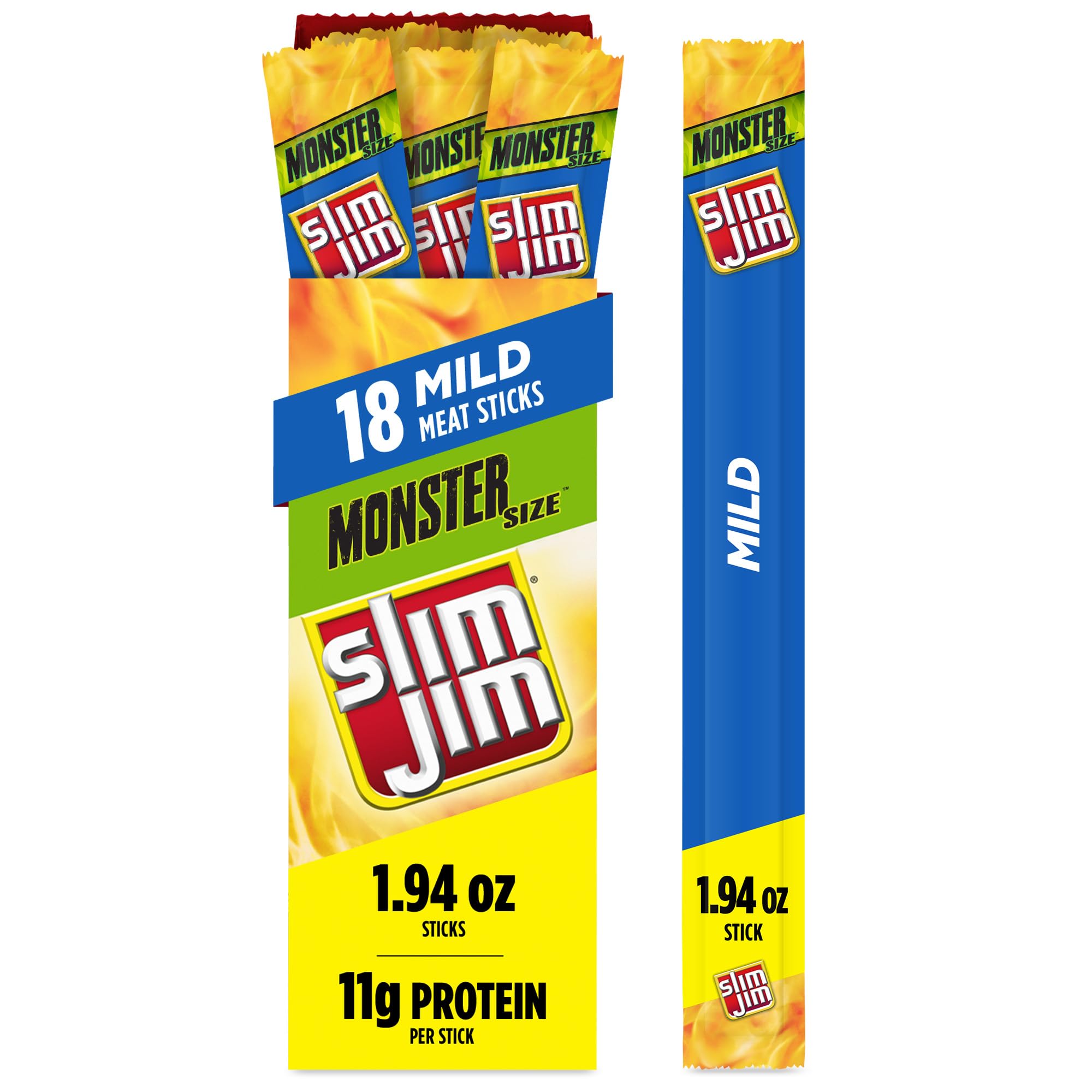 Monster Smoked Meat Sticks, Mild Flavor, High Protein, Stocking Stuffer, 1.94 oz. (18 Count)