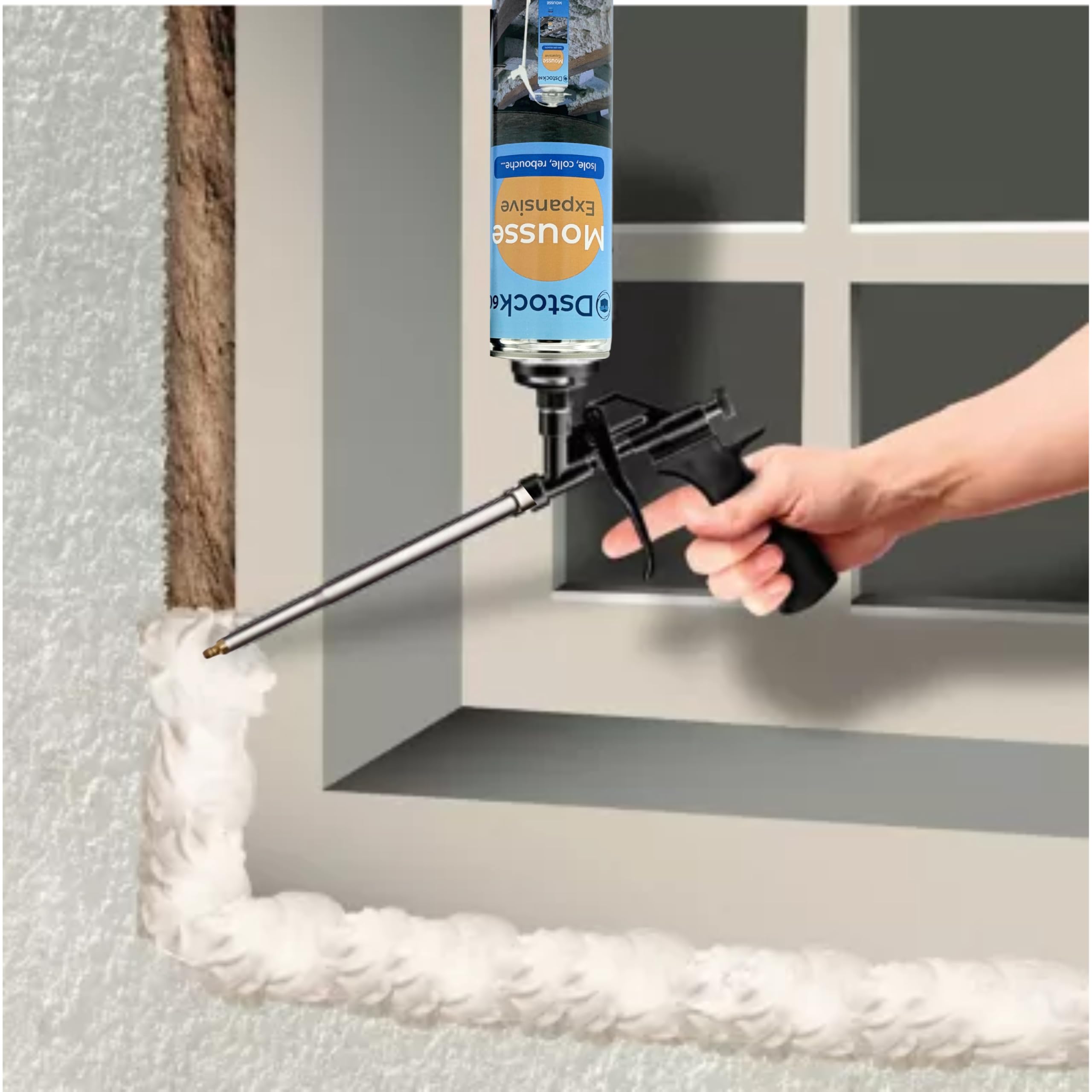 DSTOCK60- Ensemble de 24 Mousses Expansives Pistolables 750 Ml + 1 Pistolet + 3 Nettoyants Mousse - Mousse polyuréthane professionnelle - Isole, colle et rebouche - Extérieur et intérieur