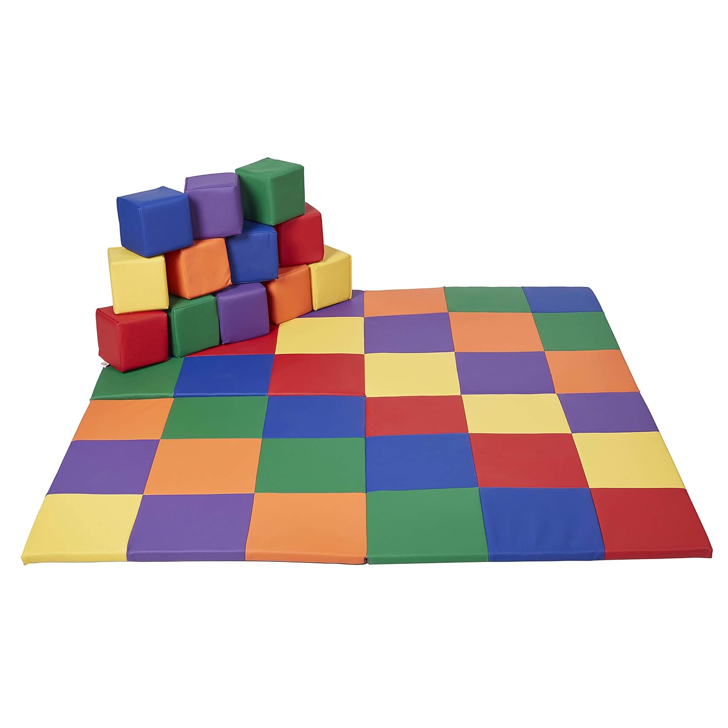 ECR4Kids SoftZone Patchwork Toddler Activity Mat and 12 Stacking Block Set, Colorful Baby Crawling and Tummy Time Foam Pad and Building Blocks, Padded Infant Floor Mat, Foldable Design - Assorted : Baby