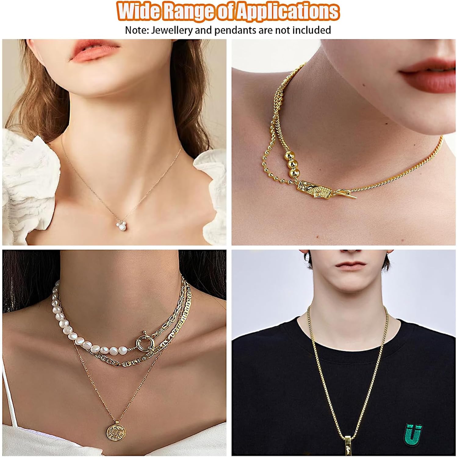 Fesorsi Gold Necklace Chain for Jewelry Making, 46ft 6 Style Rolled Steel DIY Jewelry Chain Roll Bracelet Bulk Link Plated Permanent for Earring Anklet Craft with Jump Ring, Lobster Clasp, Pliers - Image 6