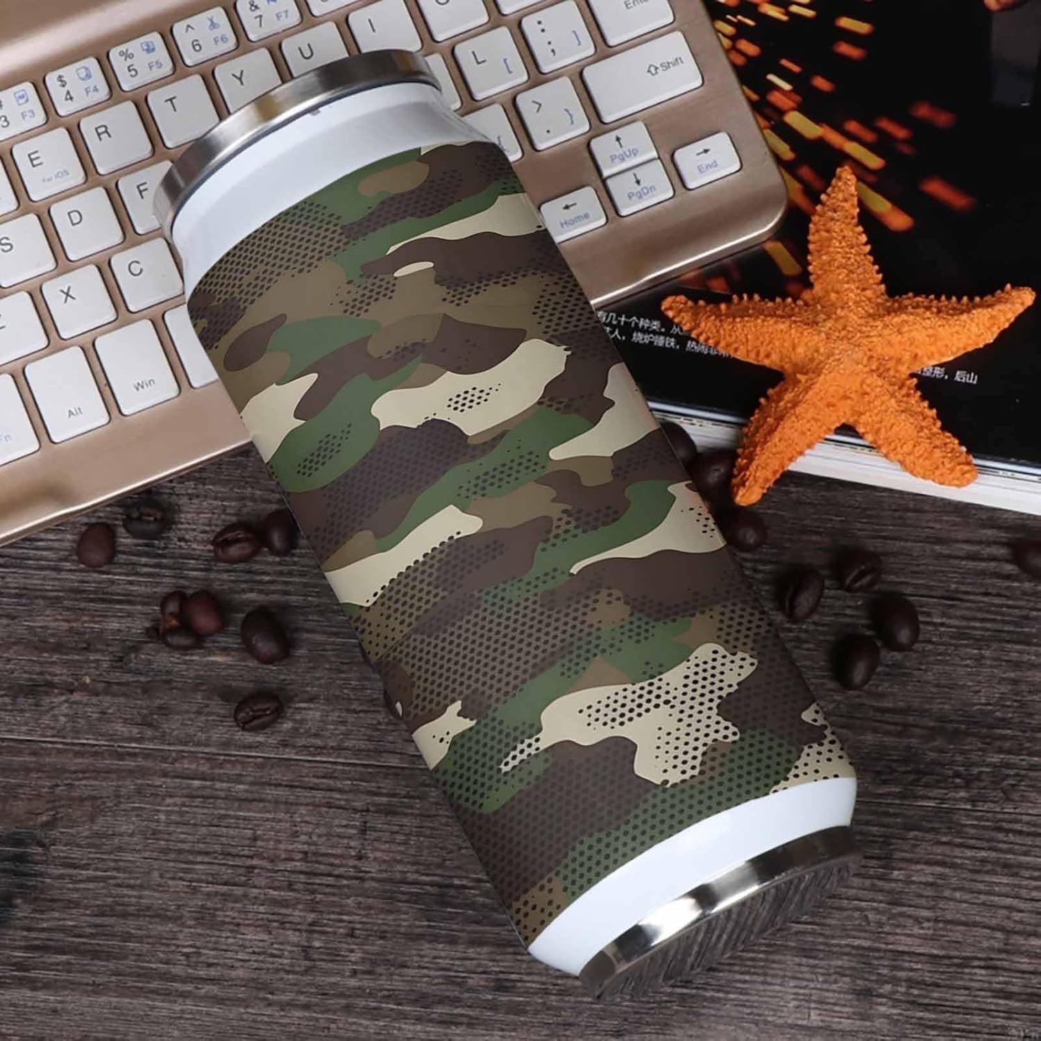 10oz Stainless Steel Tumbler with Lid & Straw-Double Wall Vacuum Insulated Insulated Travel Mug,Green Camouflage Water Bottle Coffee Beverage Drinks Cup for Adults Kids