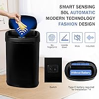 Vista 3 de Bote de basura automático de 13 galones, con sensor de movimiento y sin tacto, de acero inoxidable cepillado con tapa, diseño silencioso, cubo