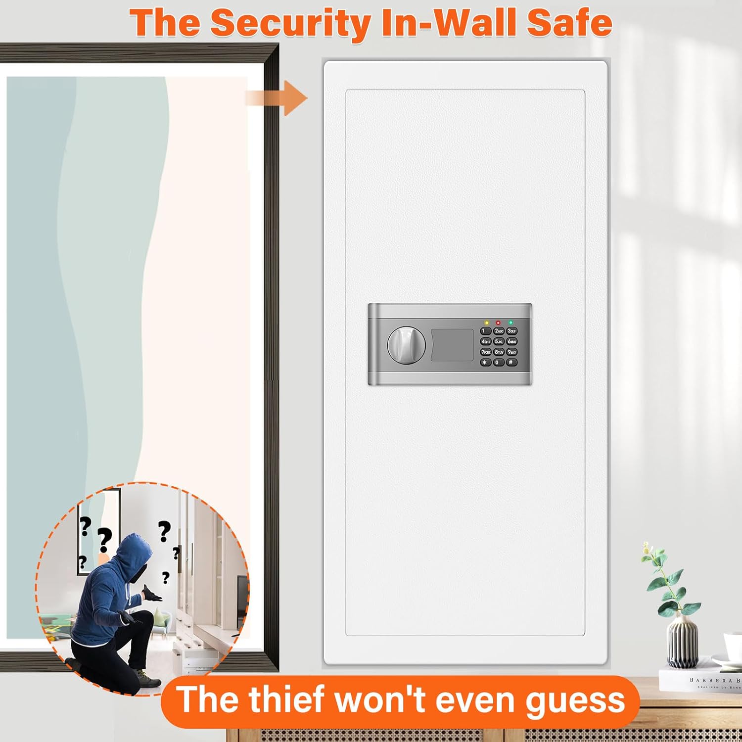 31.5" Tall Fireproof Wall Safes Between the Studs 16" Centers, Hidden Wall Safe with 3 Removable Shelf & Silent Mode, Heavy Duty Wall Mount Safe for Money Jewelry Passport Documents Valuables (White)