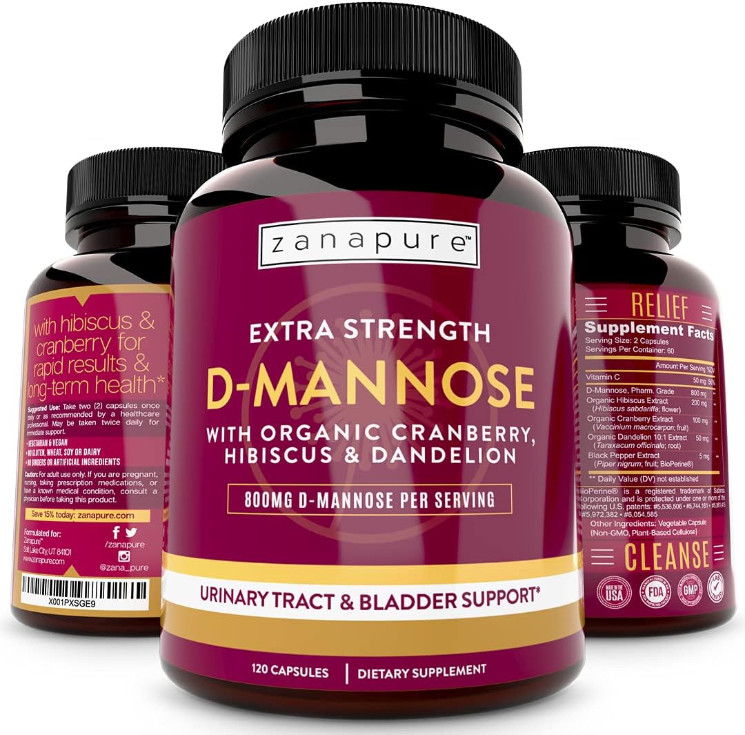 Premium D Mannose Capsules | 800 Mg per Serving | Urinary Tract and Bladder Health Support* | For Men & Women | Cranberry, Dandelion & Vitamin C | 120 Capsules (2 Months Supply) | Made in USA