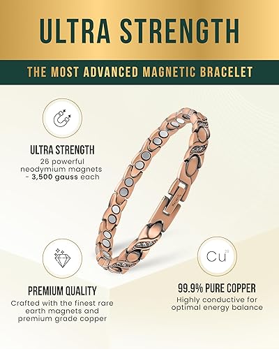 Miniatura 4 de MagnetRX Pulseras de cobre para mujer, pulsera magnética de cristal ultra fuerte para mujer, pulsera de cobre ajustable con cristales con