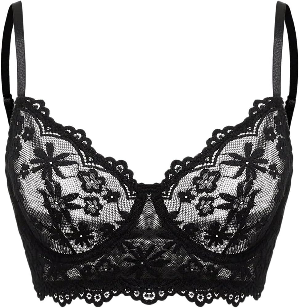 SOLY HUX Women's Lace Bra Sexy See Through Bralettes Underwire Unlined Sheer Push Up Bras