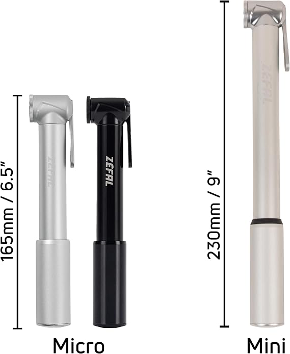 ZEFAL Road Micro - Compact & Lightweight Aluminium Mini Bike Pump - Suitable for Presta and Schrader - 7 Bar / 100 psi - Silver