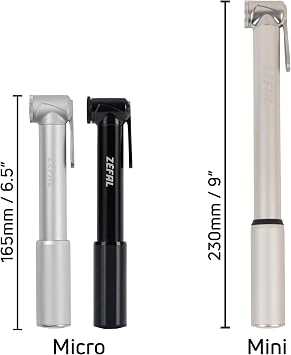 ZEFAL Road Micro - Compact & Lightweight Aluminium Mini Bike Pump - Suitable for Presta and Schrader - 7 Bar / 100 psi - Silver