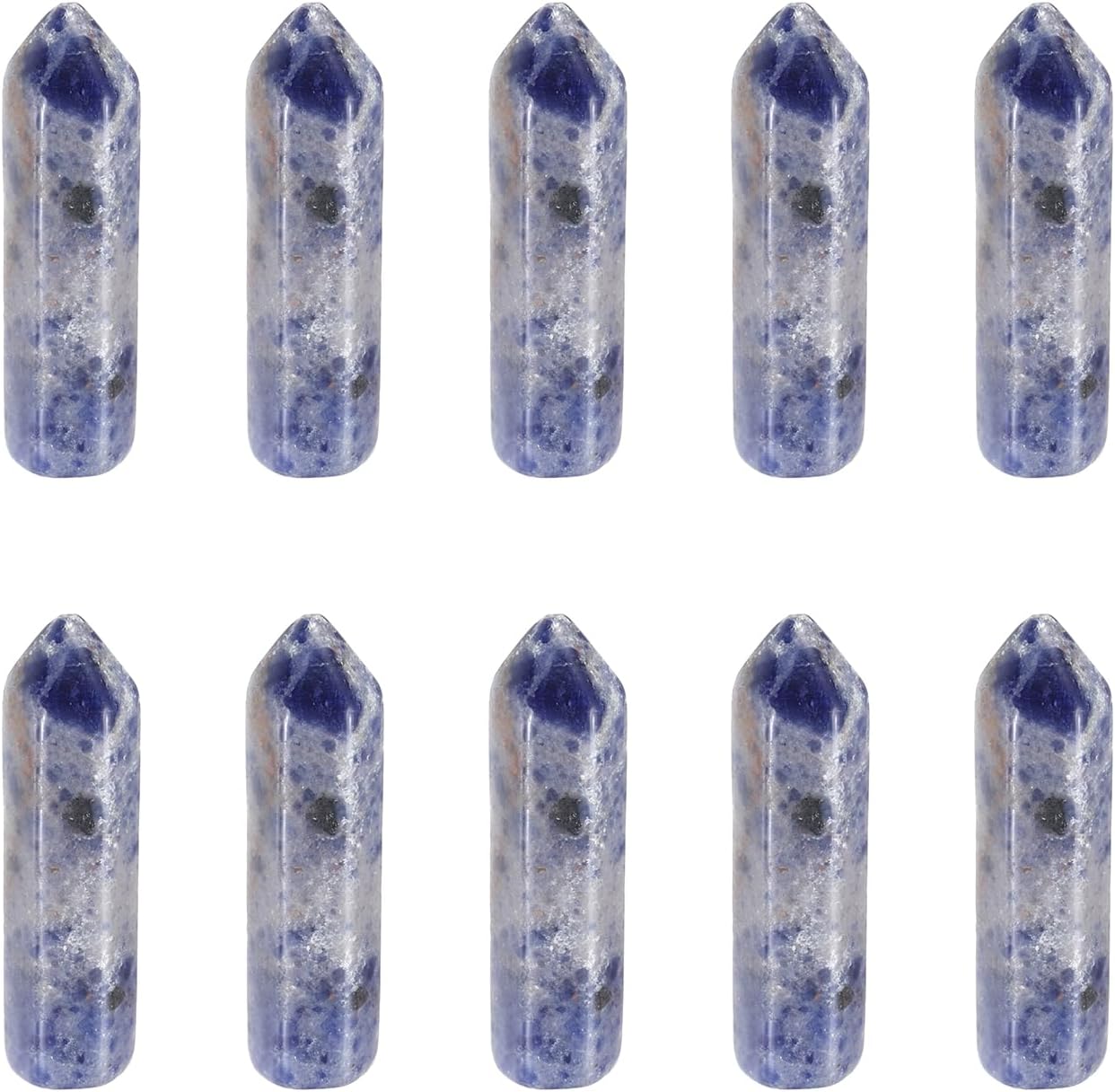 MECCANIXITY Crystals Wands Blue Dot Stone Hexagonal Faceted Single Points Towers Pocket Polished Stone Bulk for Energy Chakra Meditation Crystal Healing, 33 x 8mm (Blue),10Pcs
