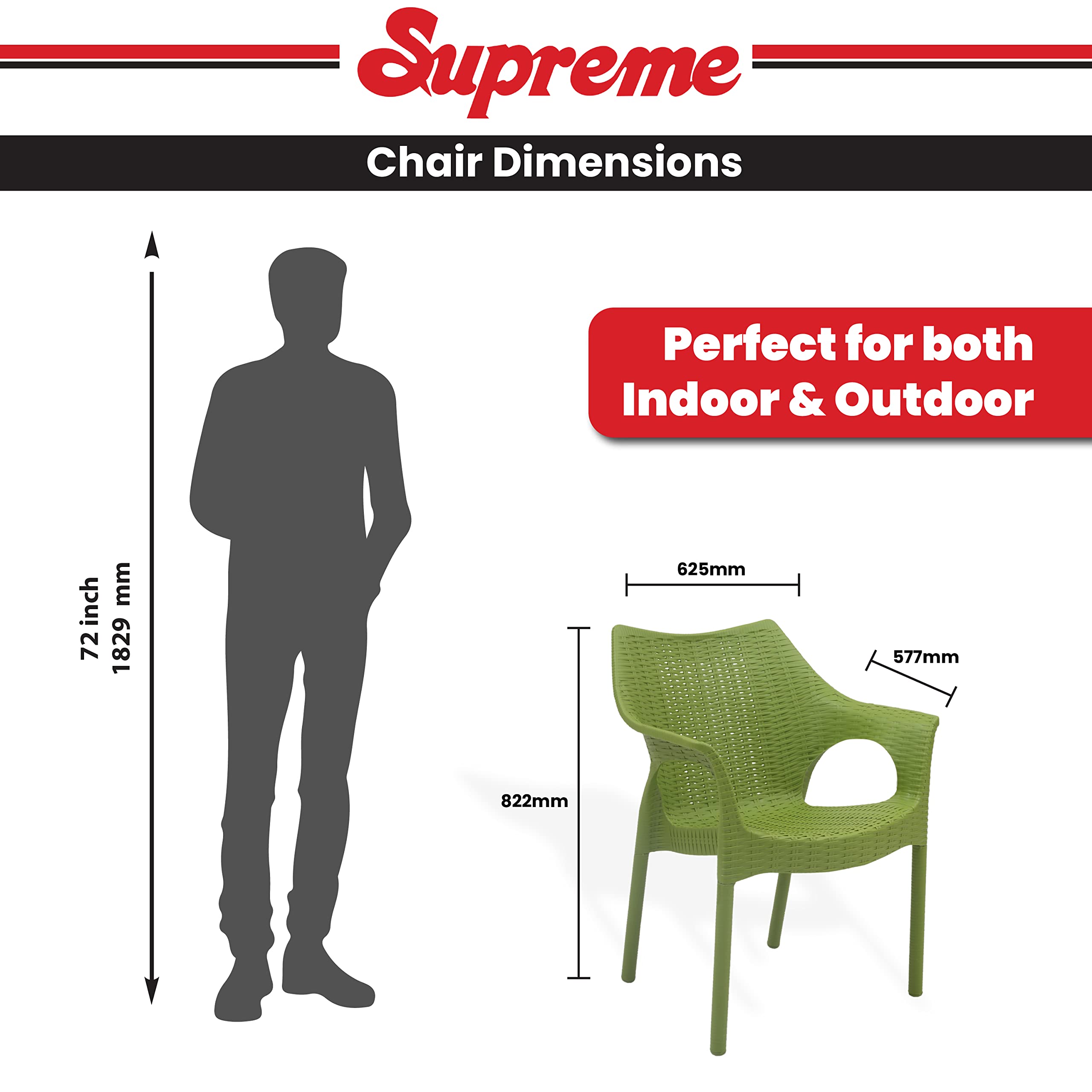 Supreme chairs Cambridge Heavy Plastic Chair | Oversized Arm Chair for Garden and Outdoor | 250Kg Weight Bearing Capacity | 6 Months Warranty (Mhendi Green) | Set of 2 Chairs 4