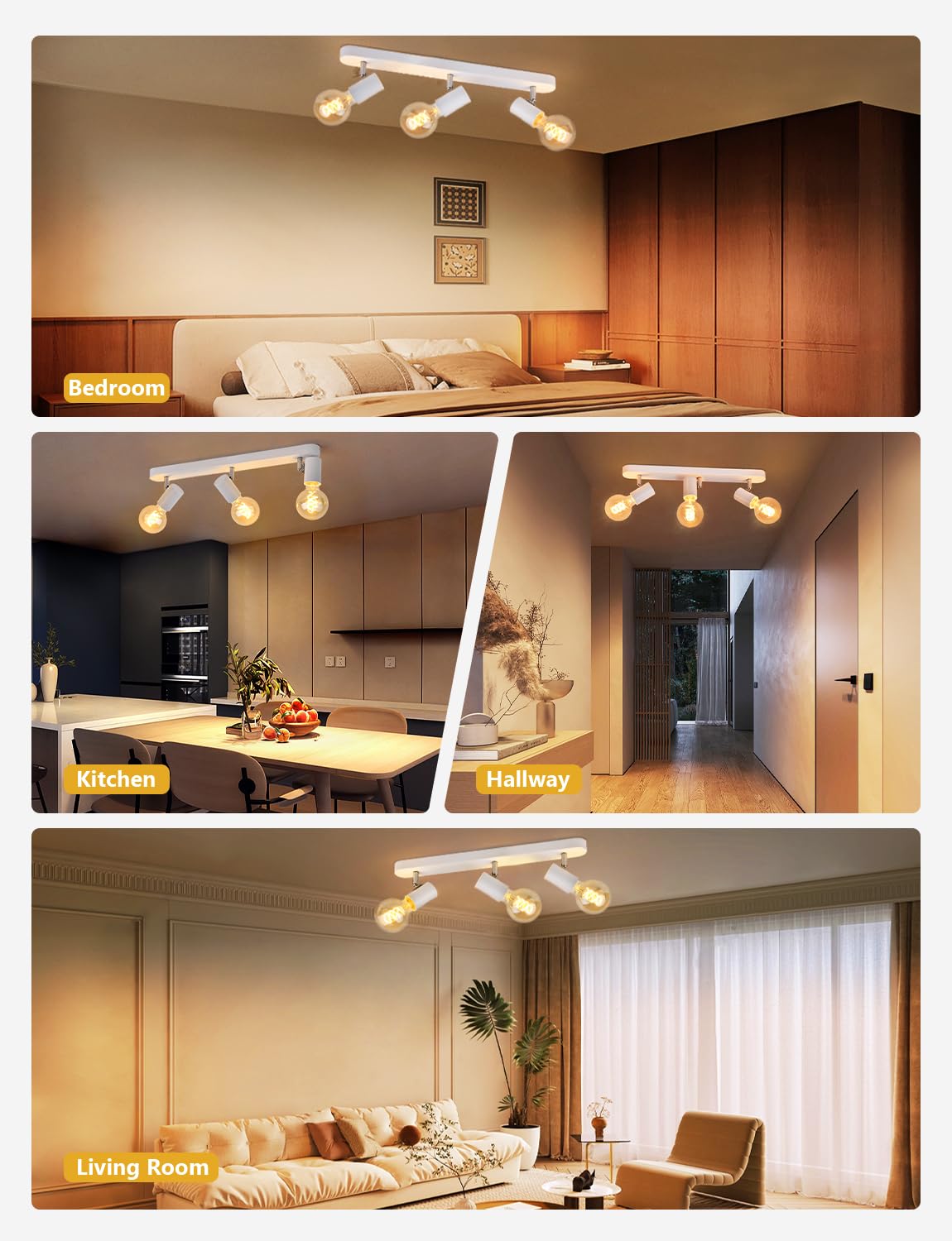 Lampa sufitowa / kinkiet, reflektor barowy w stylu retro, obrotowe i obrotowe, 3 lampy sufitowe w stylu retro w stylu vintage, do kuchni, salonu, korytarza, schodów, kawiarni (bez żarówki)