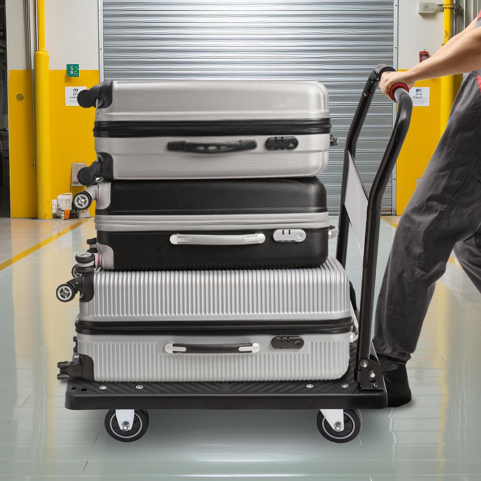 Wózek transportowy, wózek transportowy, wózek platformowy, wózek składany jednoręcznie z cichymi kółkami, płaski wózek do przeprowadzki