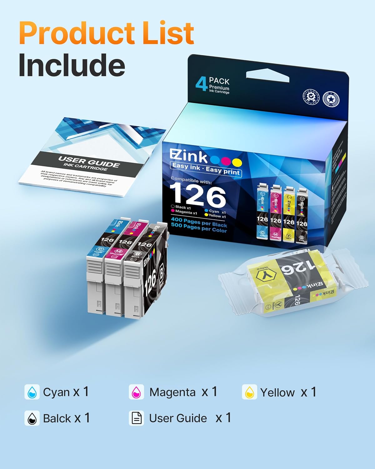E-Z Ink (Remanufactured Ink Cartridge Replacement for Epson 126 Ink Cartridges T126 to Use with WF-3540 WF-3520 WF-7010 WF-7510 Workforce 630 Workforce 545 Stylus NX430 NX330(BCMY,4 Pack)