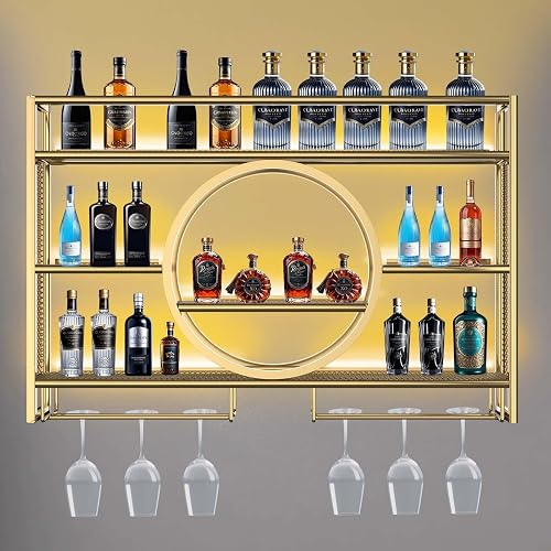 Metal Wine Rack Wall Mounted with LED Light, 3-Tier Bar