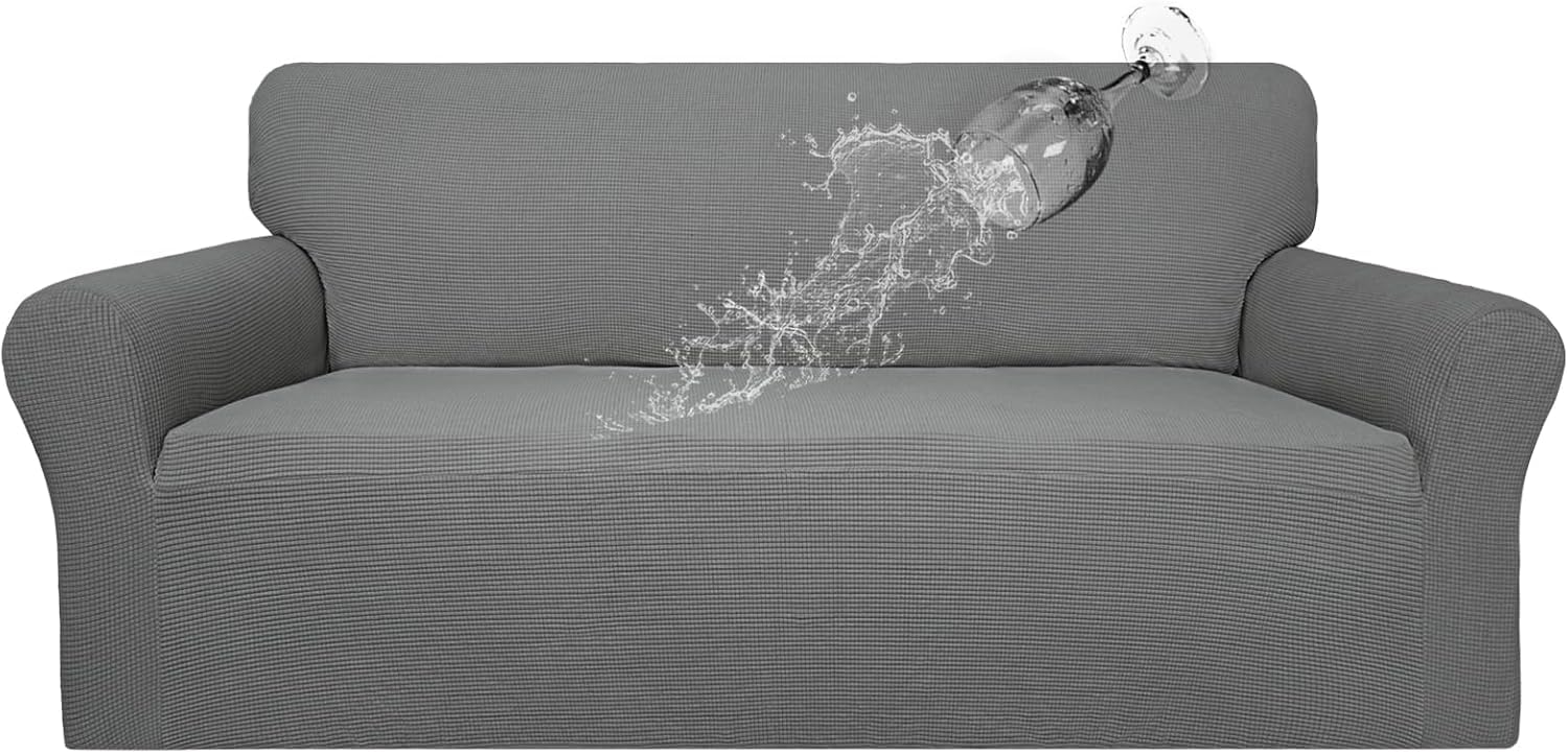 EOGILY 100% Waterproof Couch Cover, Dual Sofa Stretch Jacquard Slipcover, Leakproof Furniture Protector, Water Repellent Sofa Covers, Universal Couch Slipcover for Kids, Pets (Light Grey, 3 Seater)