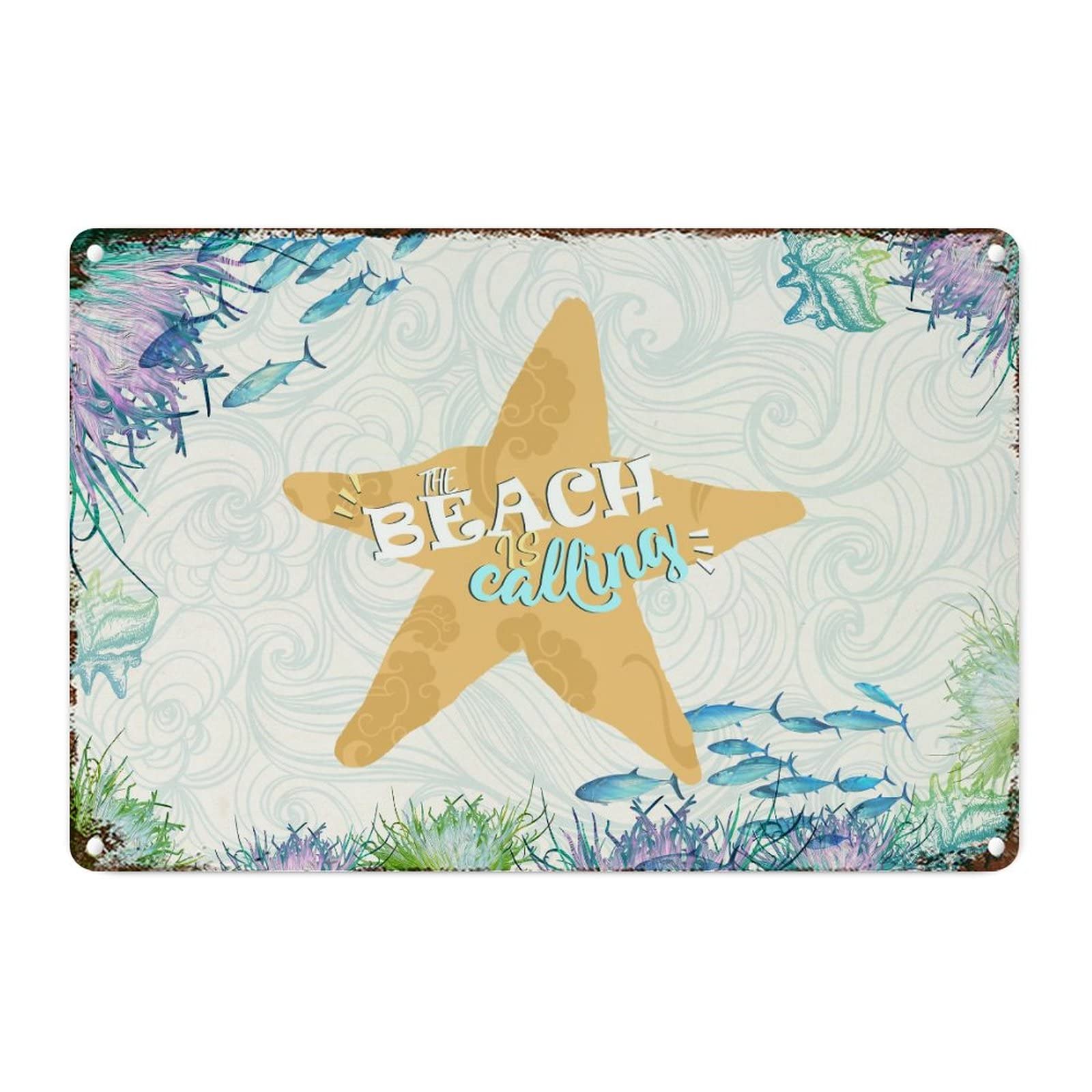 Plaque murale rétro métal durable motif océan pour décoration intérieure facile