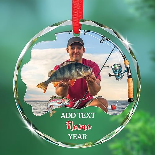 Miniatura 21 de Adorno de cristal de Navidad con nombre de foto personalizado, adorno de Navidad para amantes del béisbol 2025, texto personalizado, adornos de