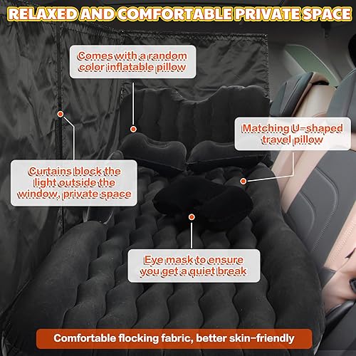 Miniatura 5 de 12 piezas de colchón inflable de aire para automóvil asiento trasero cama con cojín de camping con parasol para ventana de automóvil colchón de aire