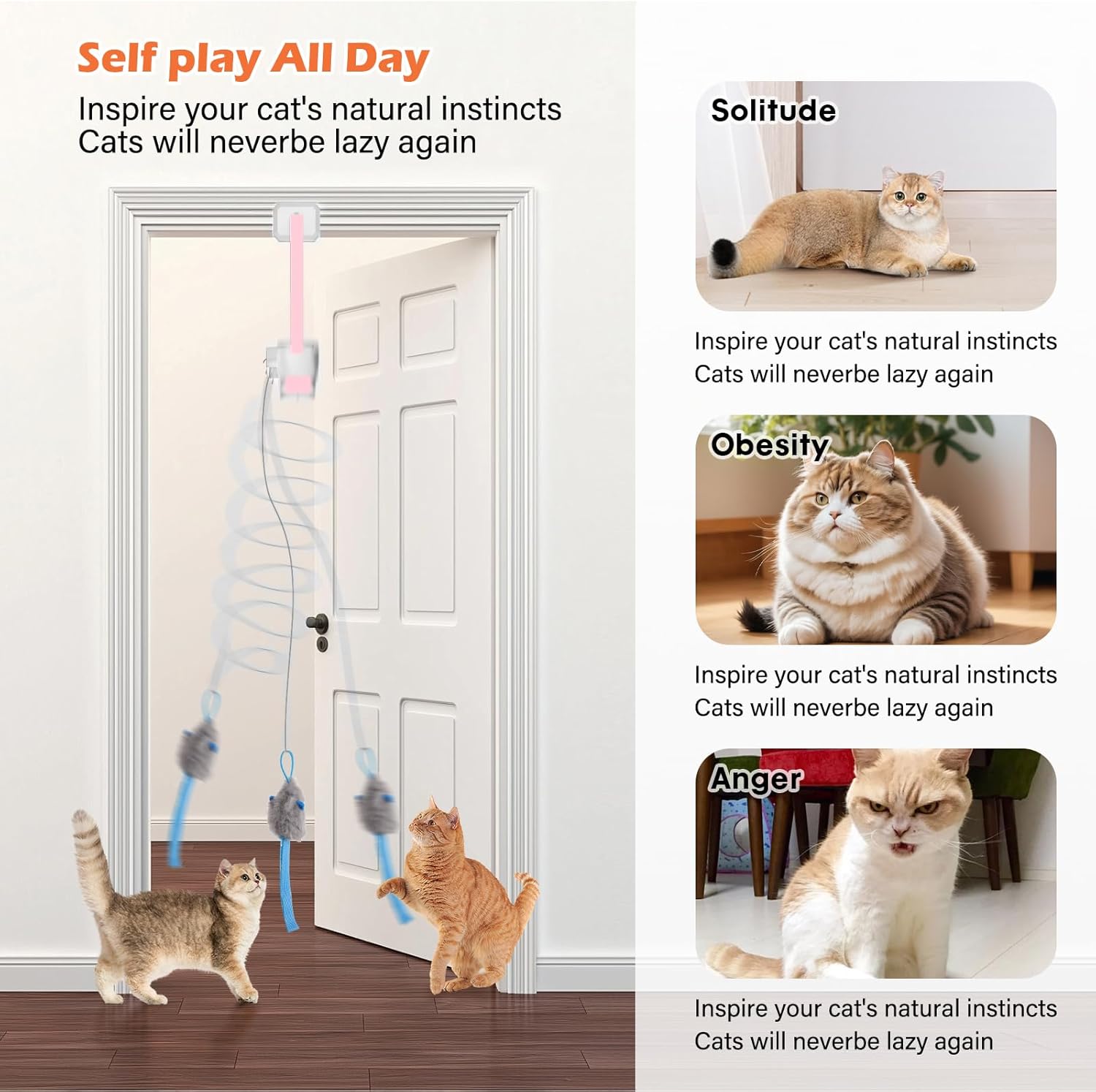 Rechargeable Electric Cat Teaser with Remote – Interactive Door Clip Teaser for Cats, 2 Motion Modes (360° Spin & Irregular Jumping), Smart Auto Cat Toy for Exercise & Fun (No Remote)(Pink)