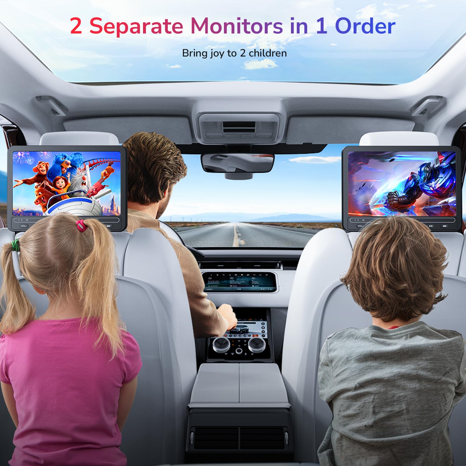 GOnavidio Lettore DVD portatile da 10,1 pollici per auto con ingresso HDMI, batteria da 5 ore, 2 cuffie, doppio lettore DVD per sedile posteriore, supporto USB/scheda TF, ultima memoria, riproduzione