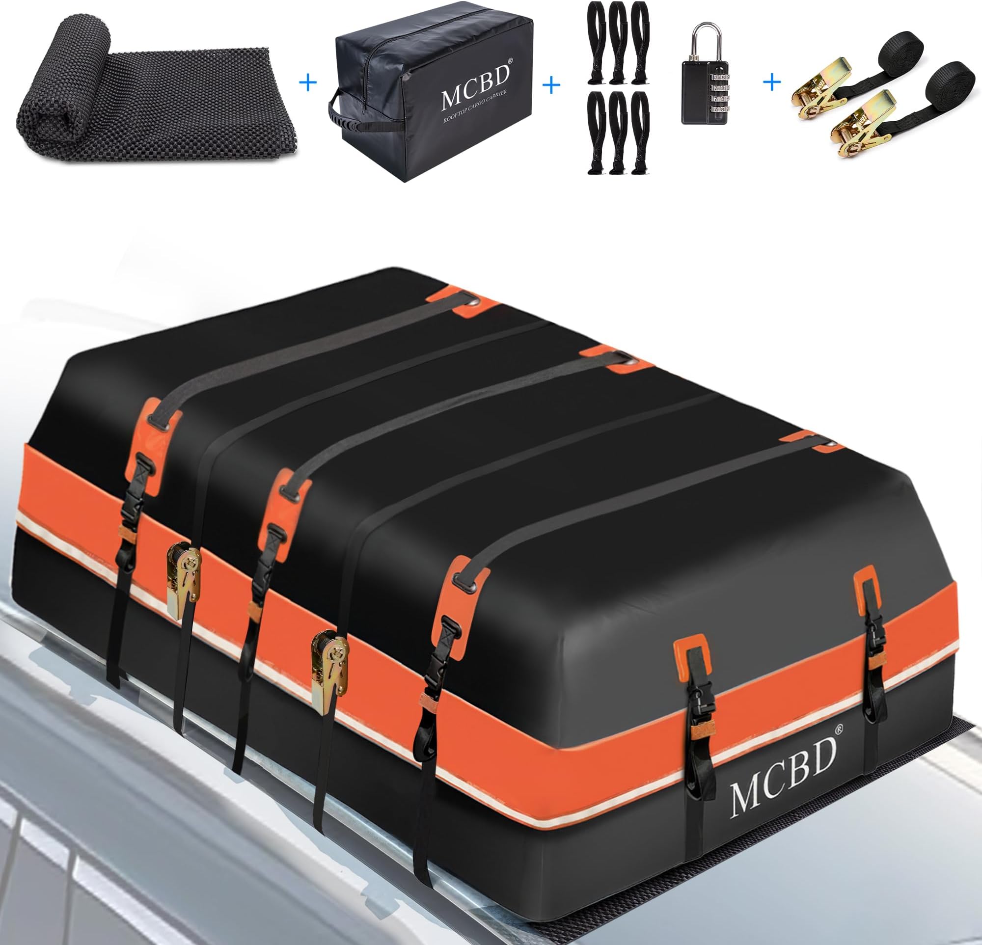 30 Cubic Feet Rooftop Cargo Carrier Bag, Waterproof Soft-Shell Car Roof Bag for All Vehicles SUV with/Without Rack, Car Top Luggage Storage Bag, Orange