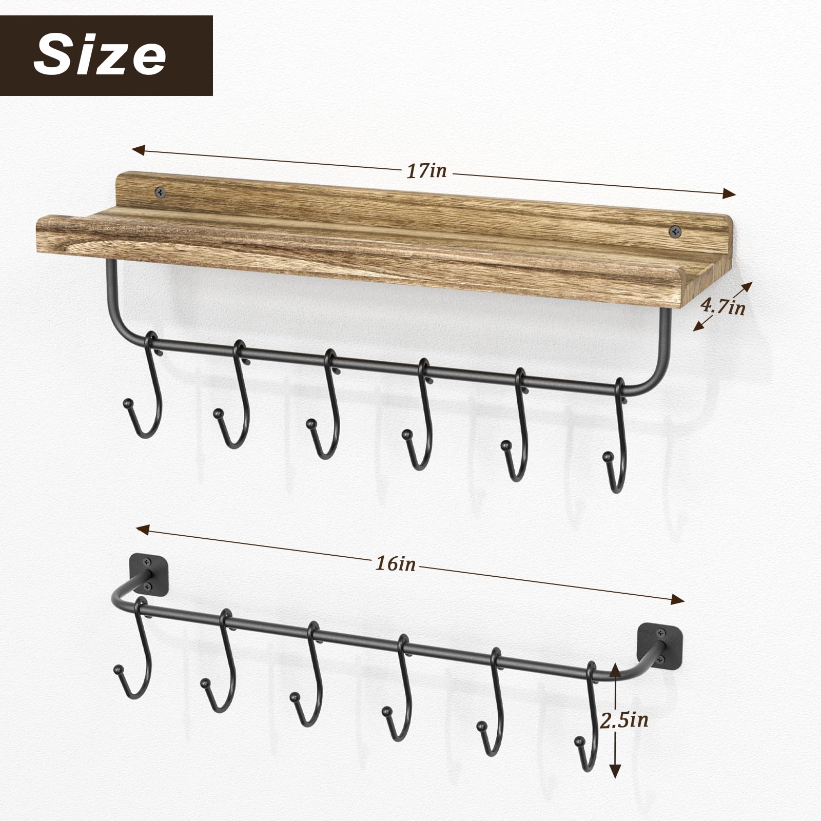 GHWIE Kaffeebecher-Halter Aus Bambus – 6 Haken, Schwarz, Für Theke & Arbeitsplatte