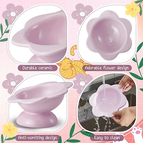 Miniatura 4 de Zhehao Cuenco elevado de cerámica para gatos, 2 cuencos elevados de comida para gatos, cuencos elevados para gatos, cuencos inclinados para perros y