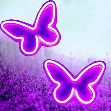فراشة النيون توقع قطعتين أرجواني ، أضواء LED للجدار Dorm Wedding Birthday Party Room Decor ، Teen Girls Decorations ، USB أو بطارية 3-AA
