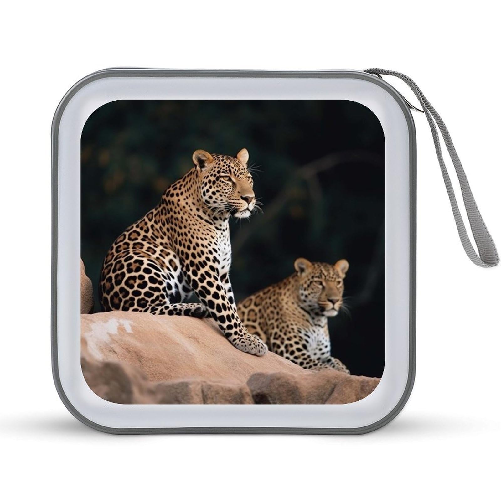 VstaDank African Leopard on Rock CD Case DVD Holder Storage Portable Carrying Binder Holder Wallet Large Storage Disc Wallet Bag Hard Plastic DVD Disc Cases Large Media Binder 40 Capacity