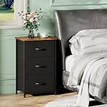 Somdot Nightstand, 3 Drawer Dresser for Bedroom, Bedside Table Night Stand End Table with Fabric Bins for Bedroom Closet Dorm, Black