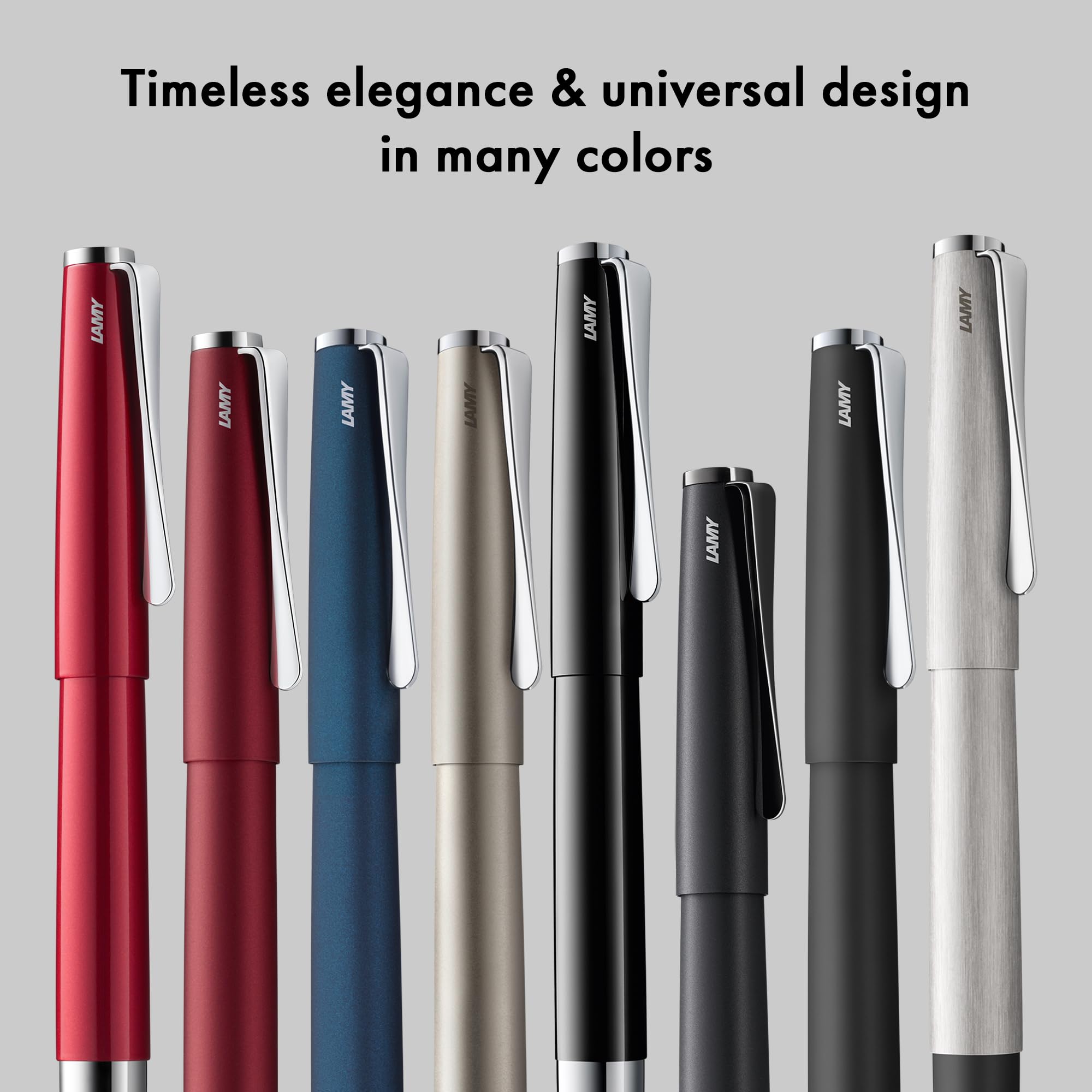 Lamy Studio Premium 069 - Penna stilografica in acciaio INOX con finitura laccata lucida e pennino in acciaio lucido, misura M, clip a elica, con cartuccia d'inchiostro T 10, colore: Blu