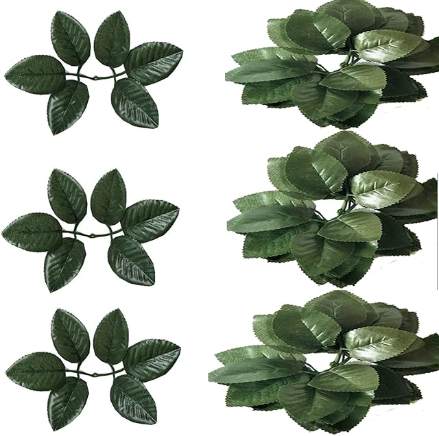 100Pcs Bulk Rose Leaves Artificial Green Leaves Fake Roses Leaves, Used for DIY Wedding Bouquet Center Decoration Party Decoration Rose Vine Wreath Garland Supplies