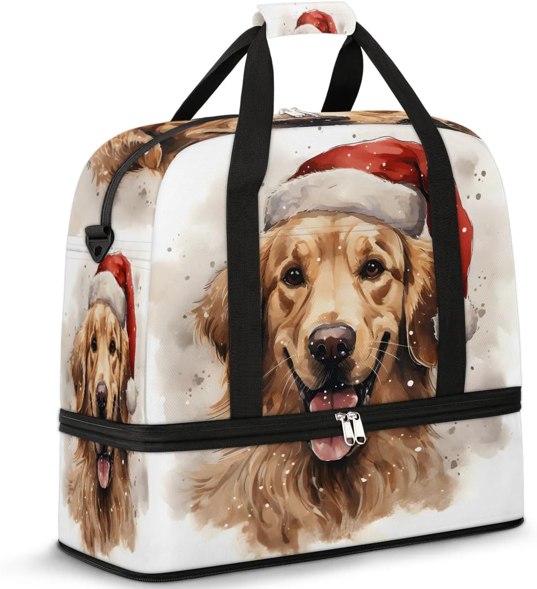 Sports Duffel Bag, Foldable Christmas Dog Travel Duffel Bag, Gym Yoga Beach Bag Weekender Overnight Bag with Shoes Compartment for Men Women, Funny Fun Animal
