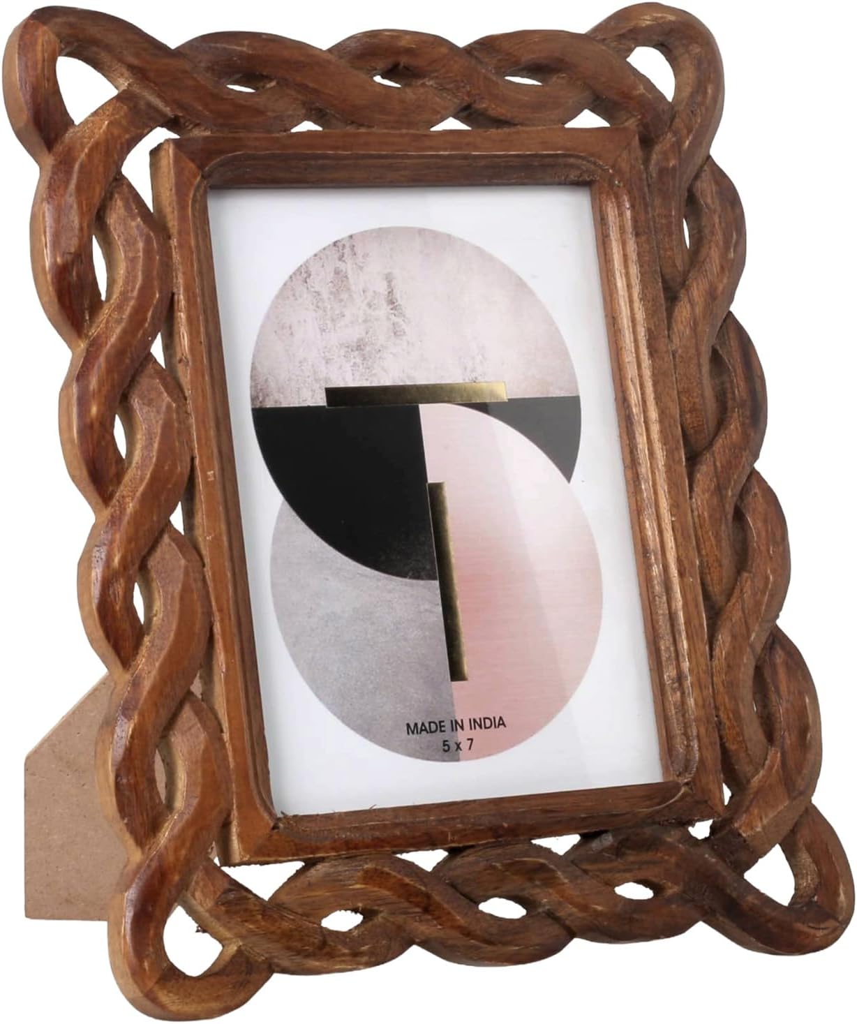 Handcrafted Wood Picture Frame, 5x7 Inch Rustic Twisted Rope Carved Border – Natural Solid Wood Photo Frame for Tabletop Display Vintage Farmhouse Decorative Frame for Home & Office (Walnut Finish)