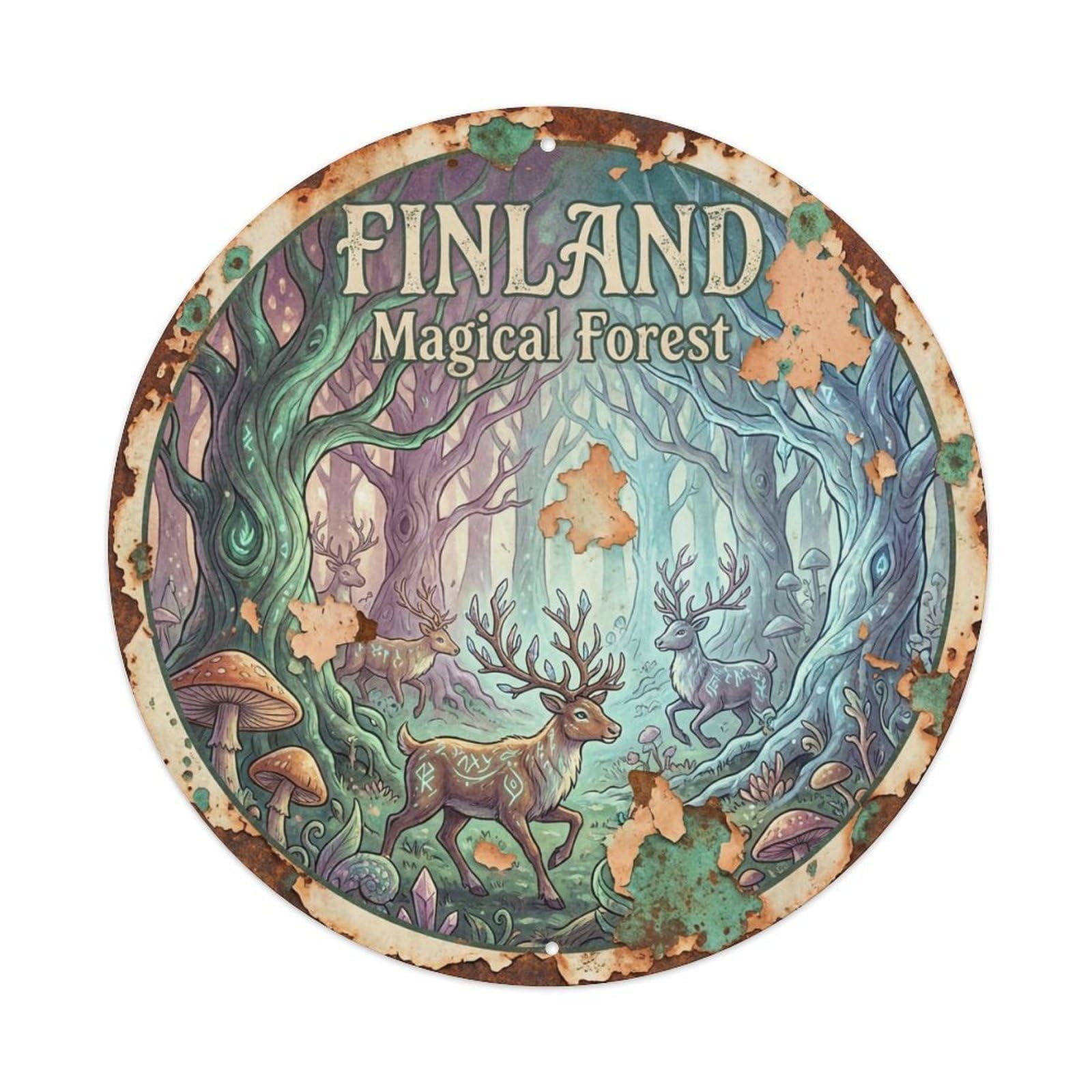 Vintage Travel Finland Imaginative Metal Tin Sign Plaque Wall Decor for Cafe, Club, Garden Round Metal Poster 8x8Inch