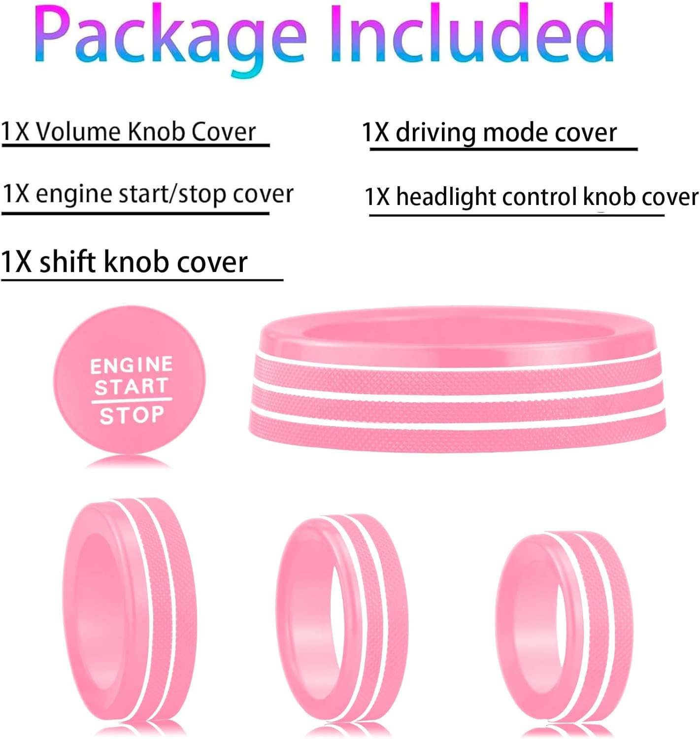 for Ford Bronco Sport 2025-up (not Suitable for Bronco) Alloy car Interior Accessories, Shift knob Cover, Switch Button Cover, Headlight, Volume, 4WD knob Cover, 5-piece Set (Pink)