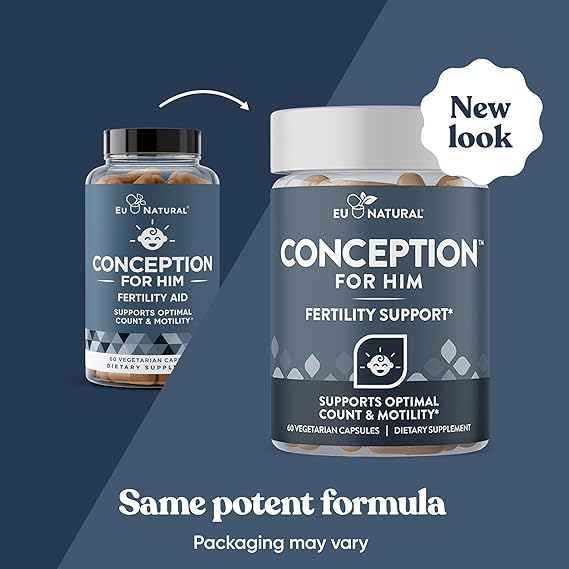 Eu Natural Conception for Him - Male Fertility Supplements with Ashwagandha, Folate & Zinc - Sperm Count, Motility & Strength Support - Fertility Support for Men, 60 Vegetarian Capsules
