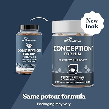 Eu Natural Conception for Him - Male Fertility Supplements with Ashwagandha, Folate & Zinc - Sperm Count, Motility & Strength Support - Fertility Support for Men, 60 Vegetarian Capsules