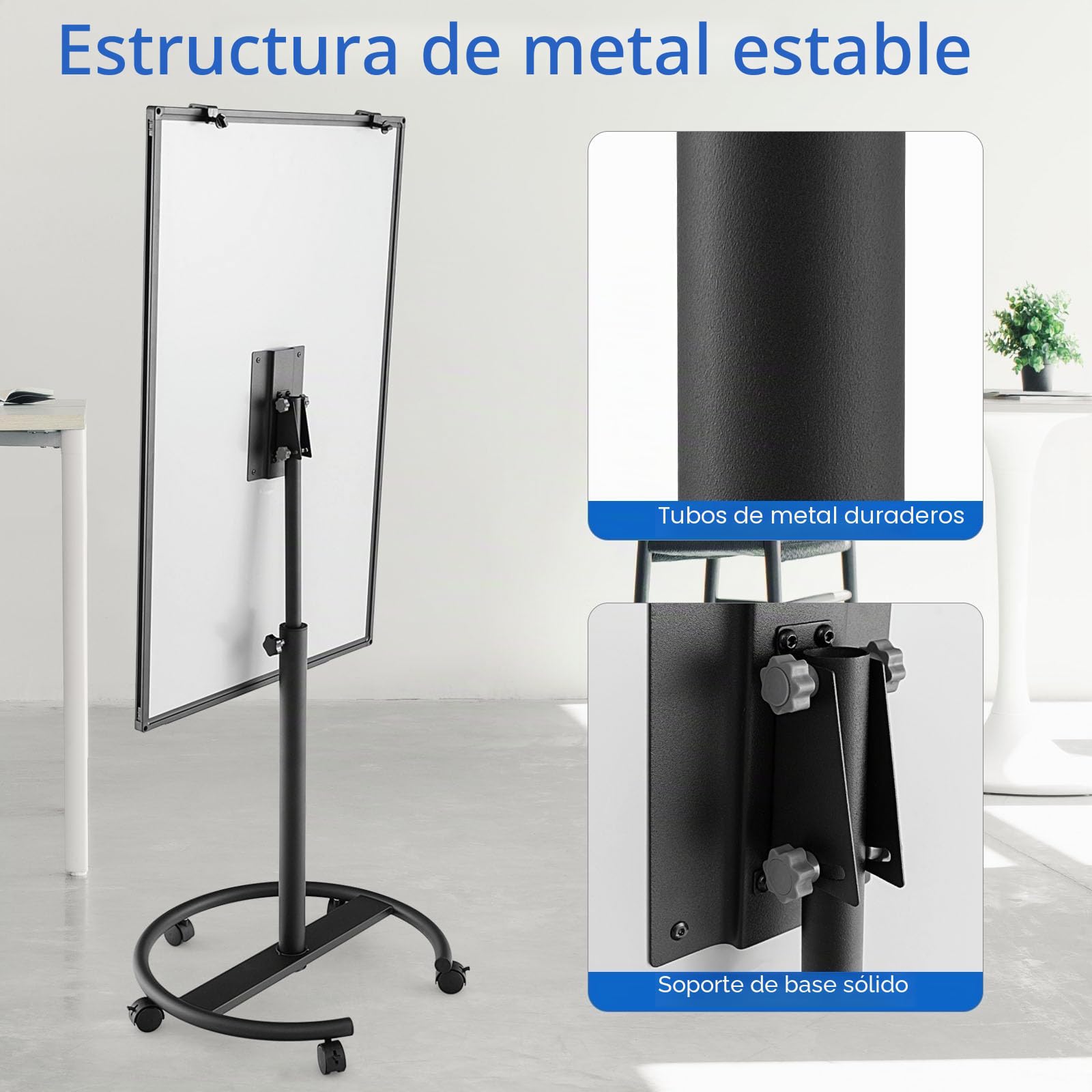 LIFEZEAL Pizarra blanca móvil con soporte, 100x65cm, Altura ajustable 132/192cm, Inclinación 16°, Pizarra magnética con ruedas bloqueables para Oficina, Escuela (Negro)