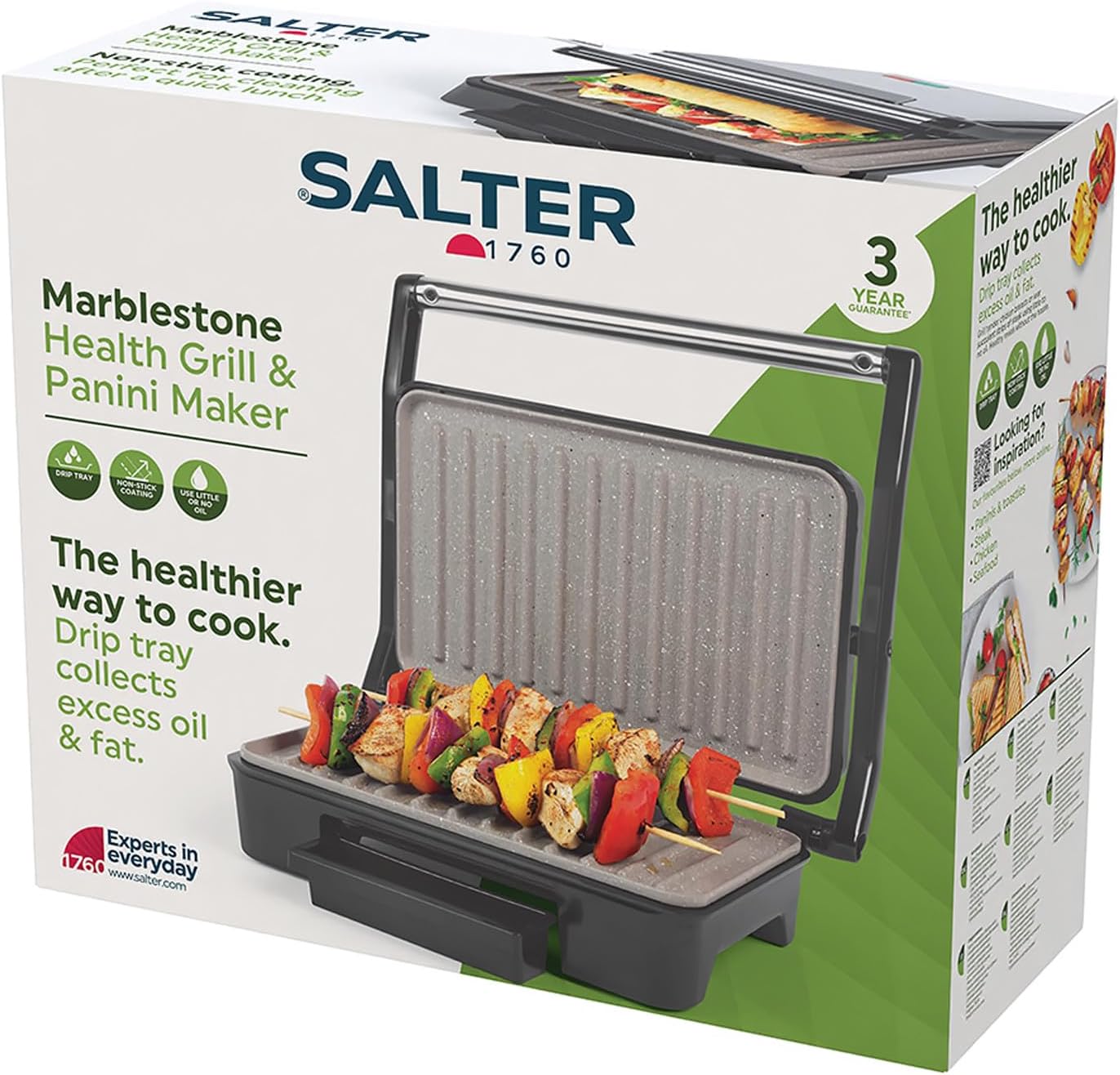 Kuwugi Salter EK2009 Marble Collection Health Grill, Panini Grill and Sandwich Press, Stainless Steel 750W