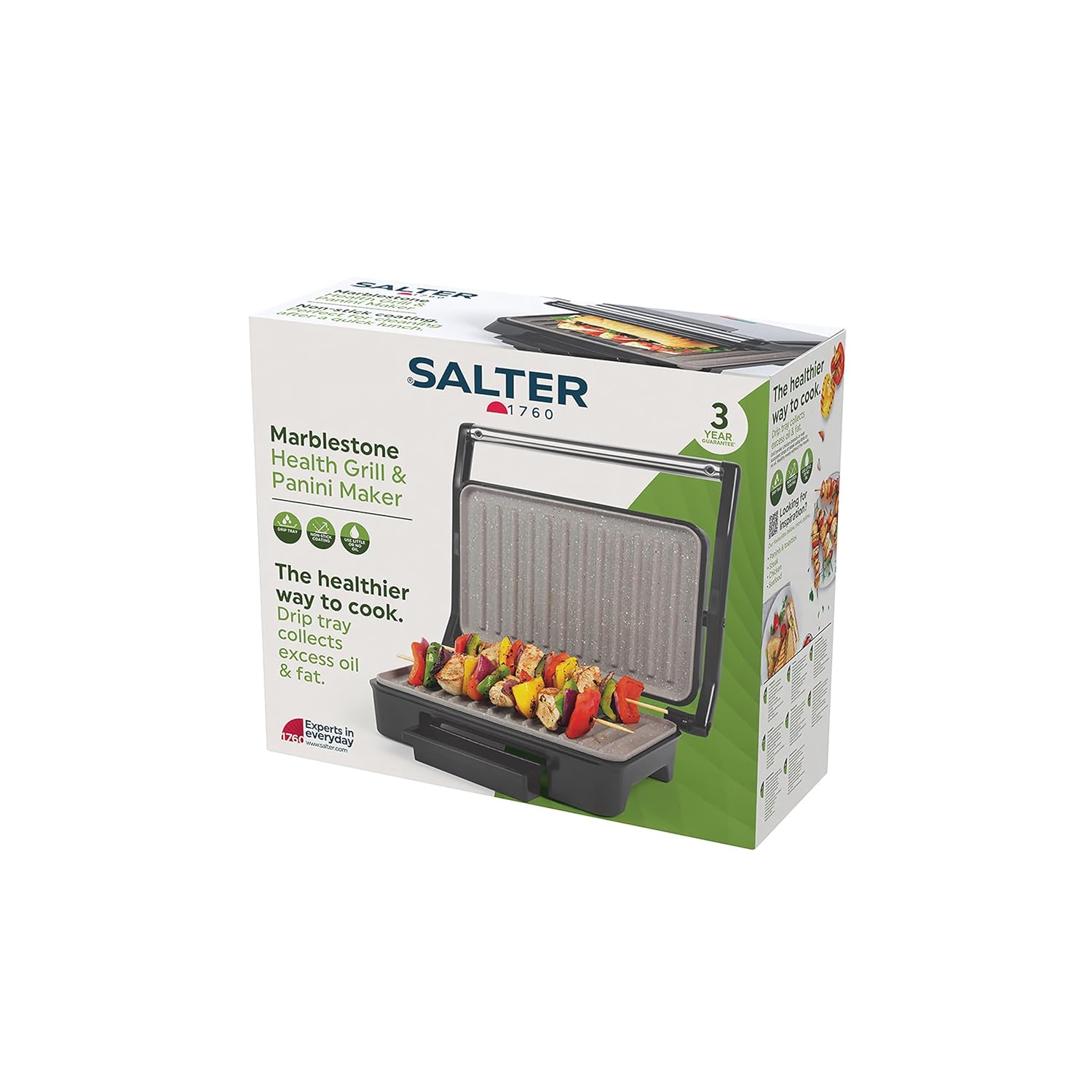 Salter Marblestone Health Grill – Non-Stick Panini Maker, No Oil Needed, Floating Hinge For Larger Foods, Automatic Temperature Control, Built-In Removable Drip Tray, Cool... - Image 3