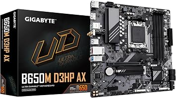 GIGABYTE B650M D3HP AX (rev. 1.0) AMD AM5 mATX Motherboard, Support Ryzen 9000/8000/7000 Series, DDR5, 5+2+2 Power Phase, 2X M.2, PCIe 4.0, USB-C 3.2 Gen 1, WIFI6E, 2.5 GbE, EZ-Latch, Q-Flash Plus