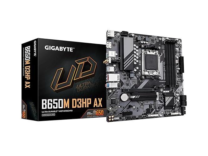 GIGABYTE B650M D3HP AX (rev. 1.0) AMD AM5 mATX Motherboard, Support Ryzen 9000/8000/7000 Series, DDR5, 5+2+2 Power Phase, 2X M.2, PCIe 4.0, USB-C 3.2 Gen 1, WIFI6E, 2.5 GbE, EZ-Latch, Q-Flash Plus