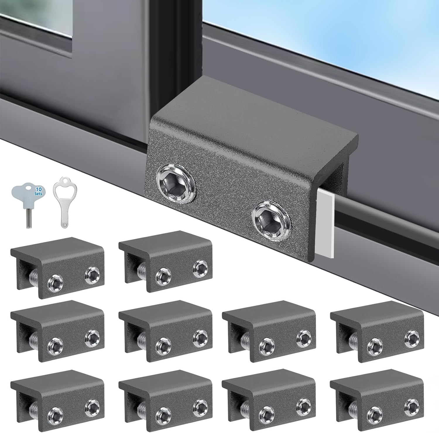 10 Pack Sliding Security Window Locks with Hex Keys,