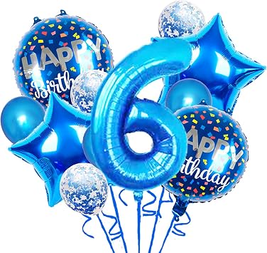 Balloons, 11 pcs Foil Balloons 6 year old for 6st Birthday Party Supplies Decoration, Confetti Balloon Kids Party Balloons Birthday Party Supplies 6 Years Old Birthday Balloon for Kids 6th, Blue